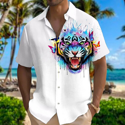 Liūtas vyriški marškiniai Spalvingi madingi gyvūnai 3D spaudiniai Havajų marškinėliai Daily Caucal marškinėliai Vyriški vasaros marškiniai Hip Hop vyrų drabužiai