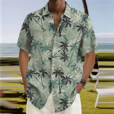 Új Férfi Hawaii Ingek Rövid ujjú felsők Coconut Treeo Grafikus 3d ing Divat Utcai ruházat 5XL Nyári ruházat Férfi blúz