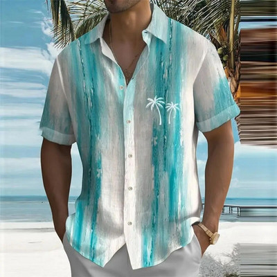 Új Férfi Hawaii Ingek Rövid ujjú felsők Coconut Treeo Grafikus 3d ing Divat Utcai ruházat 5XL Nyári ruházat Férfi blúz