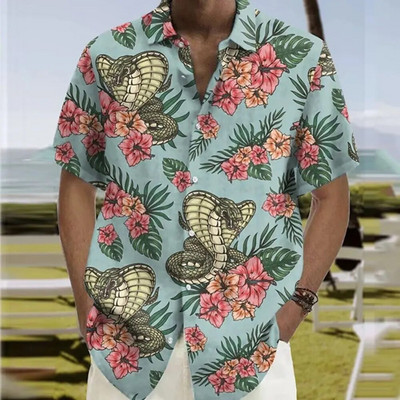 Új Férfi Hawaii Ingek Rövid ujjú felsők Coconut Treeo Grafikus 3d ing Divat Utcai ruházat 5XL Nyári ruházat Férfi blúz