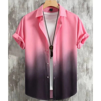 Ανδρικό πουκάμισο 2023 Hot Sell Τρισδιάστατο ντεγκραντέ Πουκάμισο υψηλής ποιότητας για άντρες Beach Party κοντά μανίκια φαρδιά υπερμεγέθη χαβανέζικη μπλούζα
