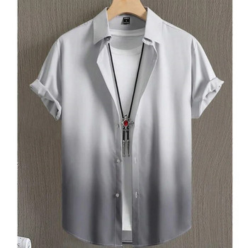 Ανδρικό πουκάμισο 2023 Hot Sell Τρισδιάστατο ντεγκραντέ Πουκάμισο υψηλής ποιότητας για άντρες Beach Party κοντά μανίκια φαρδιά υπερμεγέθη χαβανέζικη μπλούζα