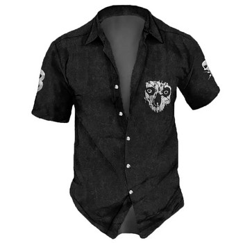 Винтидж мъжка риза Хип-хоп щампа на черепа с къс ръкав Големи горни тениски Стари ежедневни хавайски мъжки дрехи Риза с ревери Streetwear