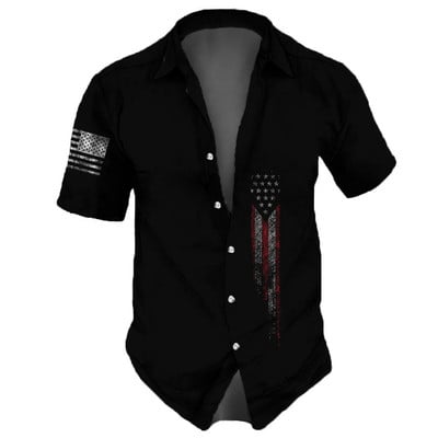 Cămașă de epocă pentru bărbați Hip Hop cu imprimeu cu cranii cu mânecă scurtă Top tricouri supradimensionate Vechi ocazional îmbrăcăminte pentru bărbați Cămașă cu revere Streetwear