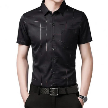 Мъжка риза с корейски райета, бизнес ежедневни, официални, копринени японски летни ризи с къс ръкав за работа