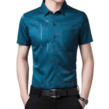 Κορεάτικο ριγέ ανδρικό πουκάμισο Business Casual επίσημο κοντό μανίκι Silky Japan Καλοκαιρινό πουκάμισο για δουλειά