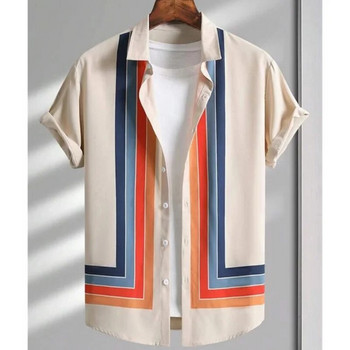 Обикновени ризи за мъже Мъжко облекло с отпечатани 3D райета Свободни големи ризи и цветя Ежедневни ежедневни стрийтове с къси ръкави