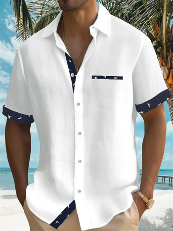 2023 едноцветна лятна риза мъжка хавайска риза ежедневна улична мода с къс ръкав празнично парти на плажа мъжка риза с джоб 5XL