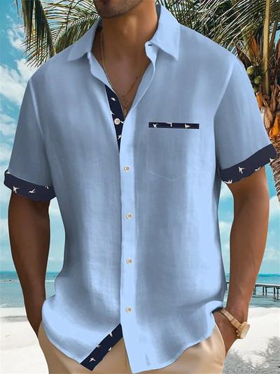 2023 едноцветна лятна риза мъжка хавайска риза ежедневна улична мода с къс ръкав празнично парти на плажа мъжка риза с джоб 5XL