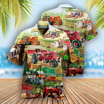 Летни нови мъжки ризи с принт на камиони Карикатура Забавни хавайски ризи за мъже Горна тениска в стил на плажна ваканция Streetwear Мъжко облекло