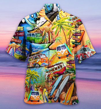 Summer New Truck Print Ανδρικά πουκάμισα Cartoon Αστεία Χαβάη πουκάμισα για άντρες Beach Vacation Style Top Tee Streetwear Ανδρικά ρούχα