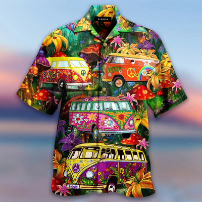 Летни нови мъжки ризи с принт на камиони Карикатура Забавни хавайски ризи за мъже Горна тениска в стил на плажна ваканция Streetwear Мъжко облекло