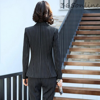 Дизайн на официални униформи Дамски бизнес костюми Есен Зима Елегантни райета за дамски офис работни облекла OL Styles Блейзъри