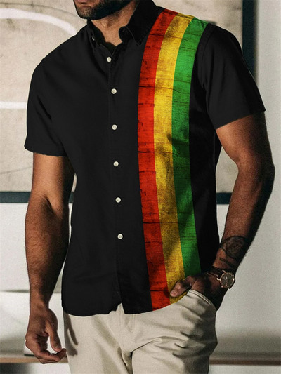 Лятна ретро мъжка хавайска риза 2023 г. Ризи с щампи на райе с къс ръкав за мъже Плажна тениска с едно копче Мъжко облекло