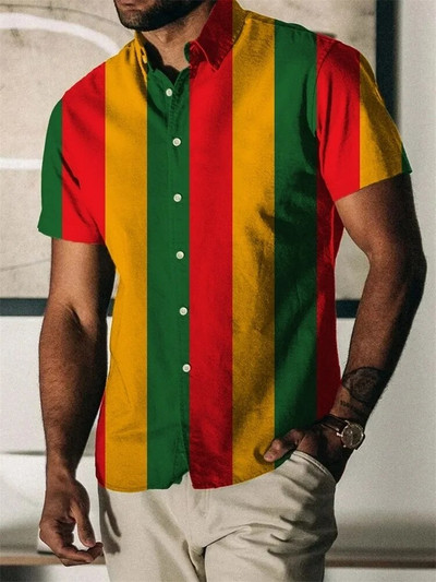 2023 nyári vintage férfi hawaii ing rövid ujjú csíkos nyomott ingek férfiaknak egygombos strandpóló Férfi ruházat