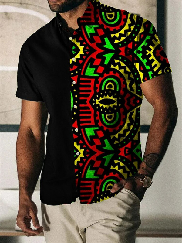 2023 nyári vintage férfi hawaii ing rövid ujjú csíkos nyomott ingek férfiaknak egygombos strandpóló Férfi ruházat