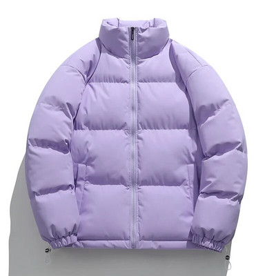 Zimske parke za muškarce, jednobojne, samostojeće ovratnike, patentni zatvarač, topla gornja odjeća za par, muške pamučne parke poput svile, jakne, modna ulična odjeća