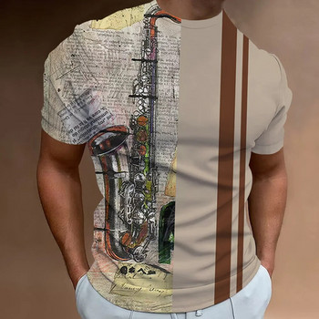 Ρετρό ανδρικό μπλουζάκι Τρισδιάστατες νότες μουσικής με τυπωμένα ανδρικά ρούχα καθημερινά casual κοντά μανίκια Street Designer Μπλουζάκια Φαρδιά μεγάλου μεγέθους πουκάμισο