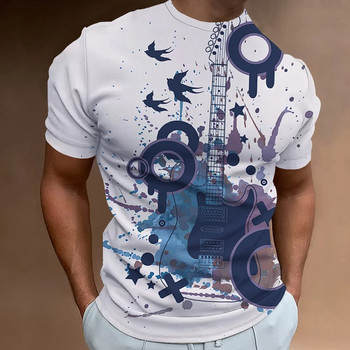 Ρετρό ανδρικό μπλουζάκι Τρισδιάστατες νότες μουσικής με τυπωμένα ανδρικά ρούχα καθημερινά casual κοντά μανίκια Street Designer Μπλουζάκια Φαρδιά μεγάλου μεγέθους πουκάμισο