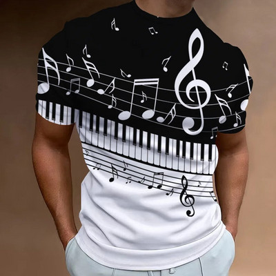 Ретро мъжка тениска с щампи с 3d музикални ноти Мъжко облекло Ежедневни ежедневни дизайнерски тениски с къс ръкав Улични тениски Топ свободна голяма риза