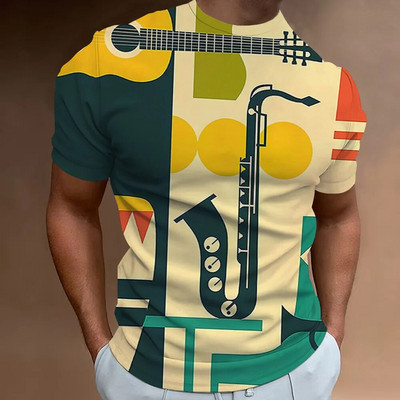 Retro vyriški marškinėliai 3D muzikos užrašai spausdinti vyriški drabužiai kasdieniai laisvalaikio trumpomis rankovėmis Street Designer marškinėliai Viršutiniai laisvi, dideli marškinėliai