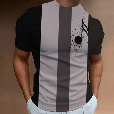 Retro vyriški marškinėliai 3D muzikos užrašai spausdinti vyriški drabužiai kasdieniai laisvalaikio trumpomis rankovėmis Street Designer marškinėliai Viršutiniai laisvi, dideli marškinėliai