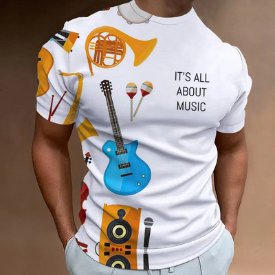 Retro vyriški marškinėliai 3D muzikos užrašai spausdinti vyriški drabužiai kasdieniai laisvalaikio trumpomis rankovėmis Street Designer marškinėliai Viršutiniai laisvi, dideli marškinėliai