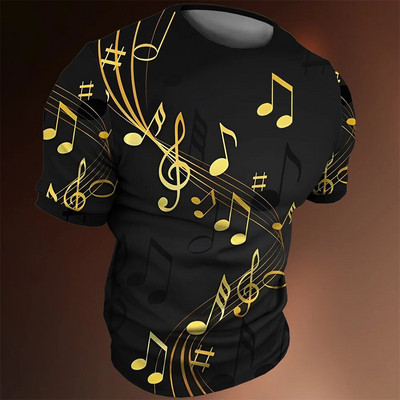 Retro vyriški marškinėliai 3D muzikos užrašai spausdinti vyriški drabužiai kasdieniai laisvalaikio trumpomis rankovėmis Street Designer marškinėliai Viršutiniai laisvi, dideli marškinėliai