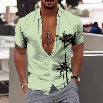 Нови ризи с кокосово дърво за мъже Мъжка хавайска риза с 3D печат Плажна риза 5xl Модни тениски с къс ръкав Мъжка блуза Camisa