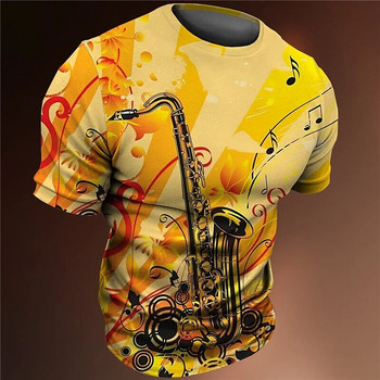 Винтидж мъжка тениска с 3d принт Джаз тениска с китара и кларинет Тениска с класическа лятна музика, хип-хоп тениска с къс ръкав и поп широка тениска