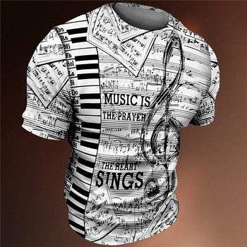 Винтидж мъжка тениска с 3d принт Джаз тениска с китара и кларинет Тениска с класическа лятна музика, хип-хоп тениска с къс ръкав и поп широка тениска