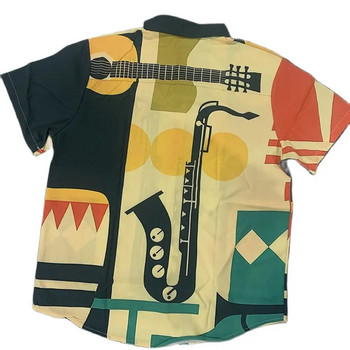 Мъжки хавайски ризи за мъже Ежедневни музикални инструменти Ризи с 3D печат Свободни плажни блузи с къс ръкав Топове Camicias homme