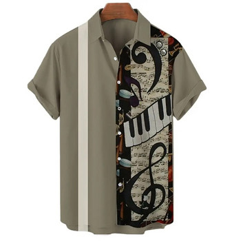 Мъжки хавайски ризи за мъже Ежедневни музикални инструменти Ризи с 3D печат Свободни плажни блузи с къс ръкав Топове Camicias homme