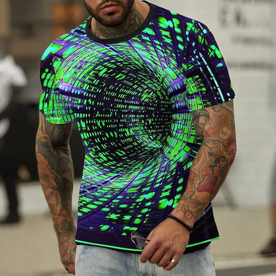 Модна тениска за мъже 3d светеща щампа с къси ръкави Улична модна тениска Мъжко мъжко облекло Голям пуловер с О-образно деколте