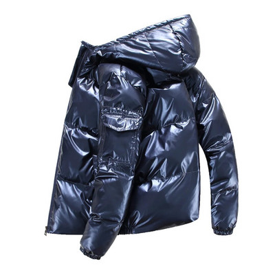 2024 Winter Jacket Men Parka Shiny Hooded Warm Coats Zipper Up High Quality Jackets Overcoat Thick  Jackets Plus size