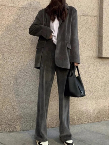 Κομψή γυναικεία μόδα Casual Solid Blazer Παντελόνι γραφείου Vintage Loose κοστούμι Σακάκια και παντελόνια Σετ δύο τεμαχίων Γυναικεία σύνολα Νέα