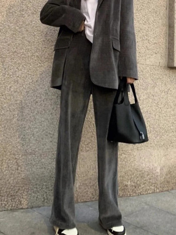 Κομψή γυναικεία μόδα Casual Solid Blazer Παντελόνι γραφείου Vintage Loose κοστούμι Σακάκια και παντελόνια Σετ δύο τεμαχίων Γυναικεία σύνολα Νέα