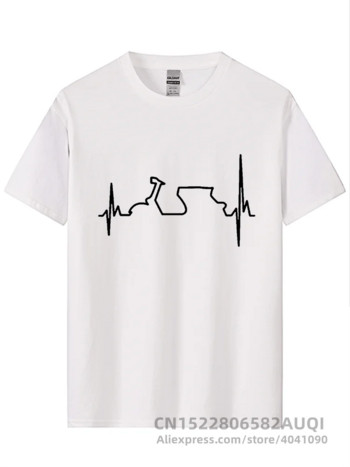 Памучна тениска Забавни тениски Vespa Heartbeat Мъжка риза Harajuku Хип-хоп тениски Топове Harajuku Streetwear Фитнес