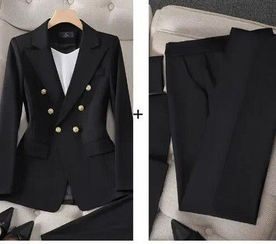 Ženska uniforma Poslovna odijela s ravnim hlačama Elegantni uredski komplet sakoa za žene Radna odjeća Komplet hlača Crno Bijelo Crveno