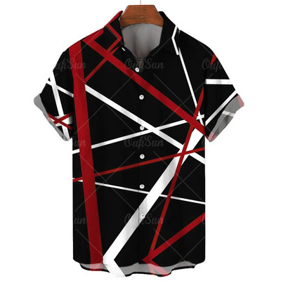 Ljetna ležerna muška košulja Majice kratkih rukava s prugastim printom Prevelike majice Odjeća Crvene ulične modne košulje za muškarce 5xl