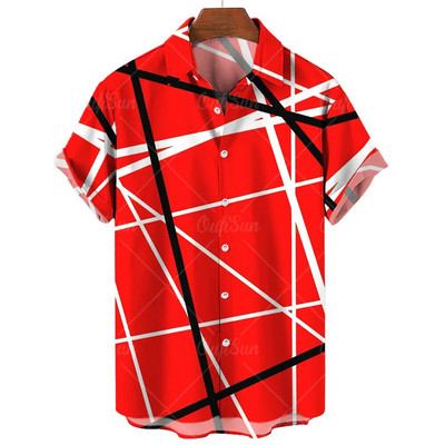 Ljetna ležerna muška košulja Majice kratkih rukava s prugastim printom Prevelike majice Odjeća Crvene ulične modne košulje za muškarce 5xl