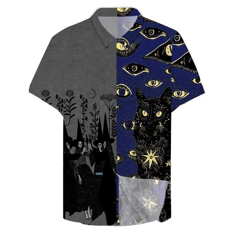 Macskaszem 3dnyomtatott ingek Férfi női divat hawaii ing Hip-hop alkalmi strand rövid ujjú blúz férfi hivatásos hajtóka ing