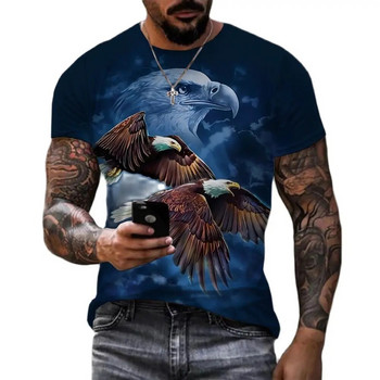 Ανδρικό μπλουζάκι με τρισδιάστατη εκτύπωση με λαιμόκοψη κοντό μανίκι ζώο αστείο σχέδιο αετού καλοκαιρινό φαρδύ ανδρικό πουκάμισο υπερμεγέθους