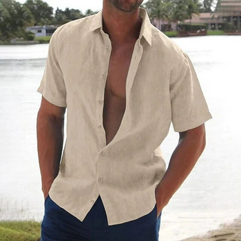 2023 Нова мъжка ежедневна блуза Памучна ленена риза Свободни топове Риза с къс ръкав Летни ежедневни красиви мъжки ризи