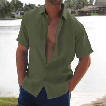 2023 Нова мъжка ежедневна блуза Памучна ленена риза Свободни топове Риза с къс ръкав Летни ежедневни красиви мъжки ризи