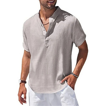 Мъжка едноцветна риза Ежедневна блуза Облекло за социални контакти Горнища с къс ръкав Тениска Блуза Лятна ежедневна тениска Мъжка хавайска риза