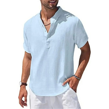 Мъжка едноцветна риза Ежедневна блуза Облекло за социални контакти Горнища с къс ръкав Тениска Блуза Лятна ежедневна тениска Мъжка хавайска риза