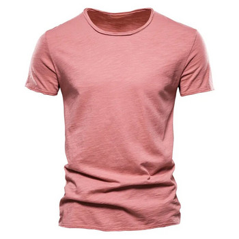 Висококачествена едноцветна тениска Мъжки ежедневни тениски с О-образно деколте Мъжки летни нови класически 100% памучна тениска за мъже