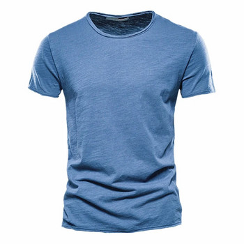 Висококачествена едноцветна тениска Мъжки ежедневни тениски с О-образно деколте Мъжки летни нови класически 100% памучна тениска за мъже