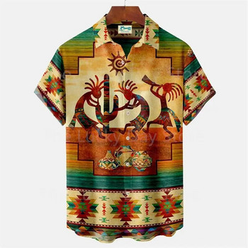 Κομψό, vintage, ανδρικό, σοσιαλιστικό, χαβανέζικο υπερμεγέθη κοντομάνικο πουκάμισο Harajuku Καλοκαιρινό μοτίβο ρούχων σχεδιαστών μόδας